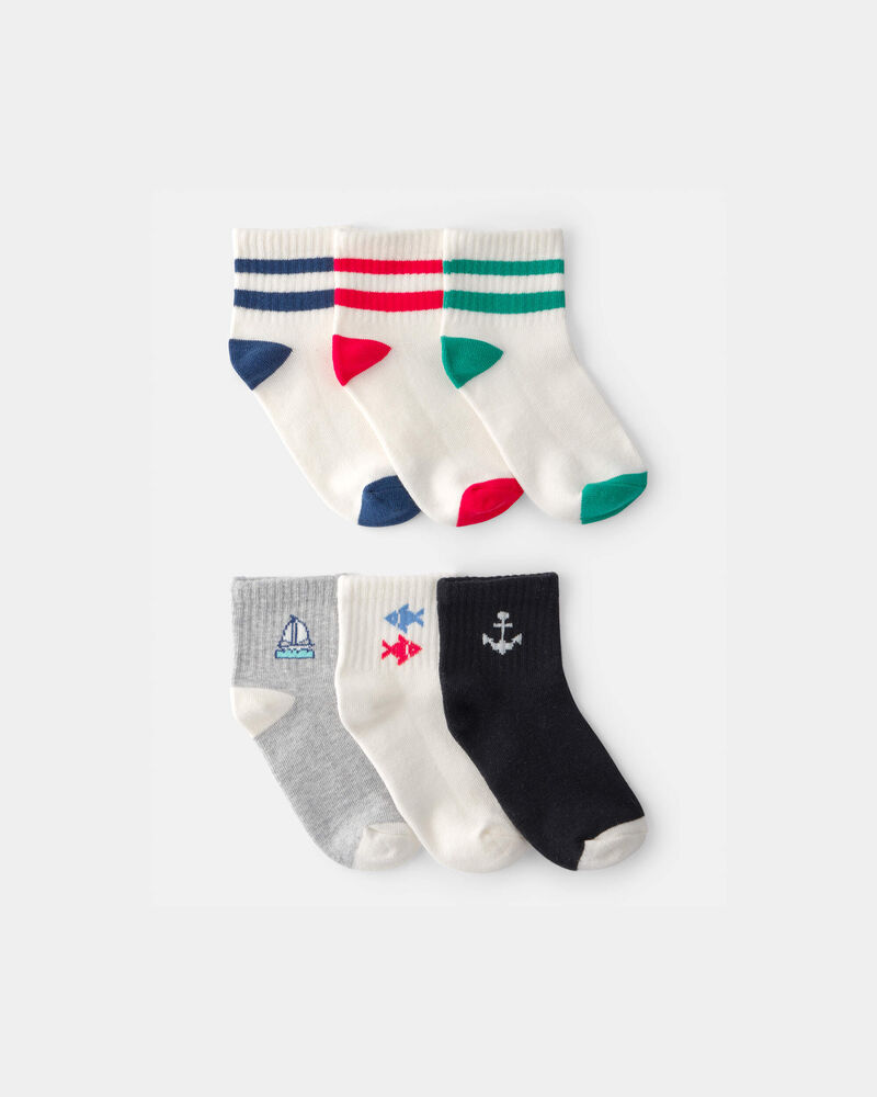 Boys 6-Pack Nautical & Striped Ankle Socks, image 1 of 2 slides
