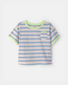 Toddler Girl Striped Short-Sleeve Top - Blue/Ivory, image 1 of 3 slides