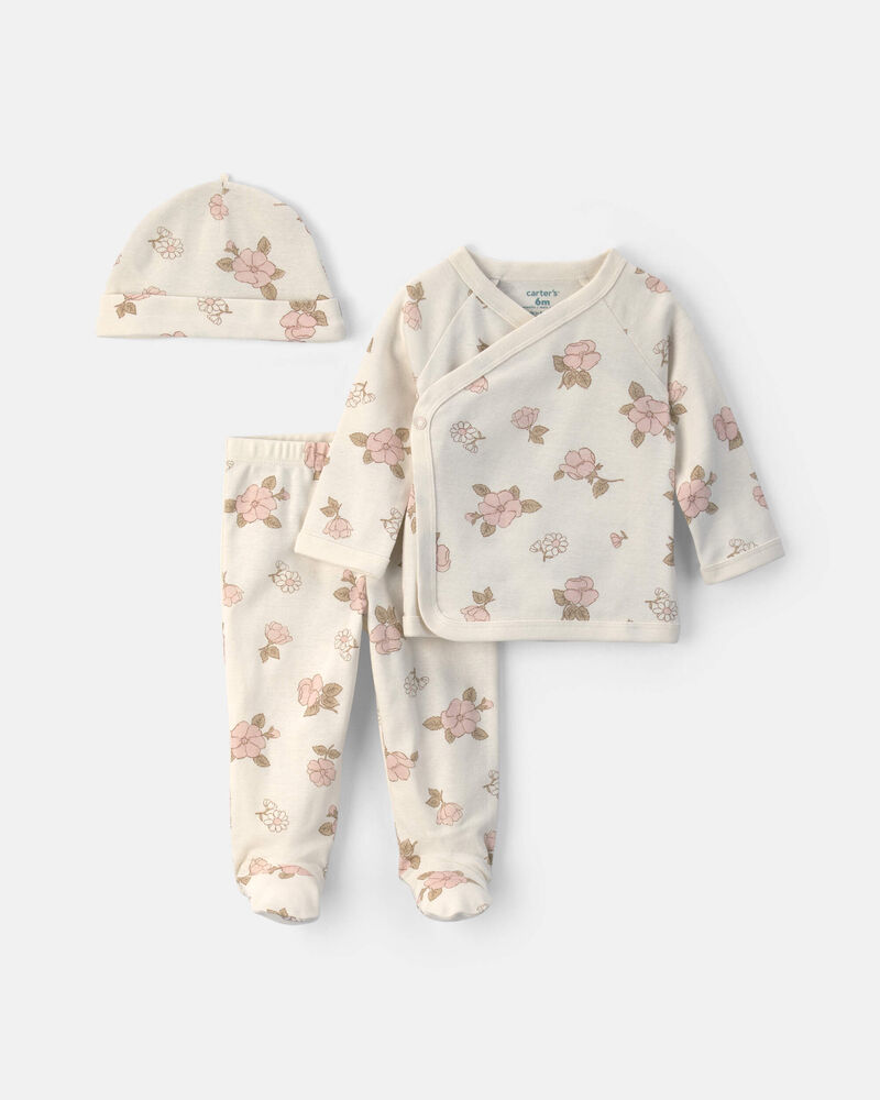 Baby Girl 3-Piece Floral Long-Sleeve Top & Pant Set - Ivory, image 1 of 5 slides