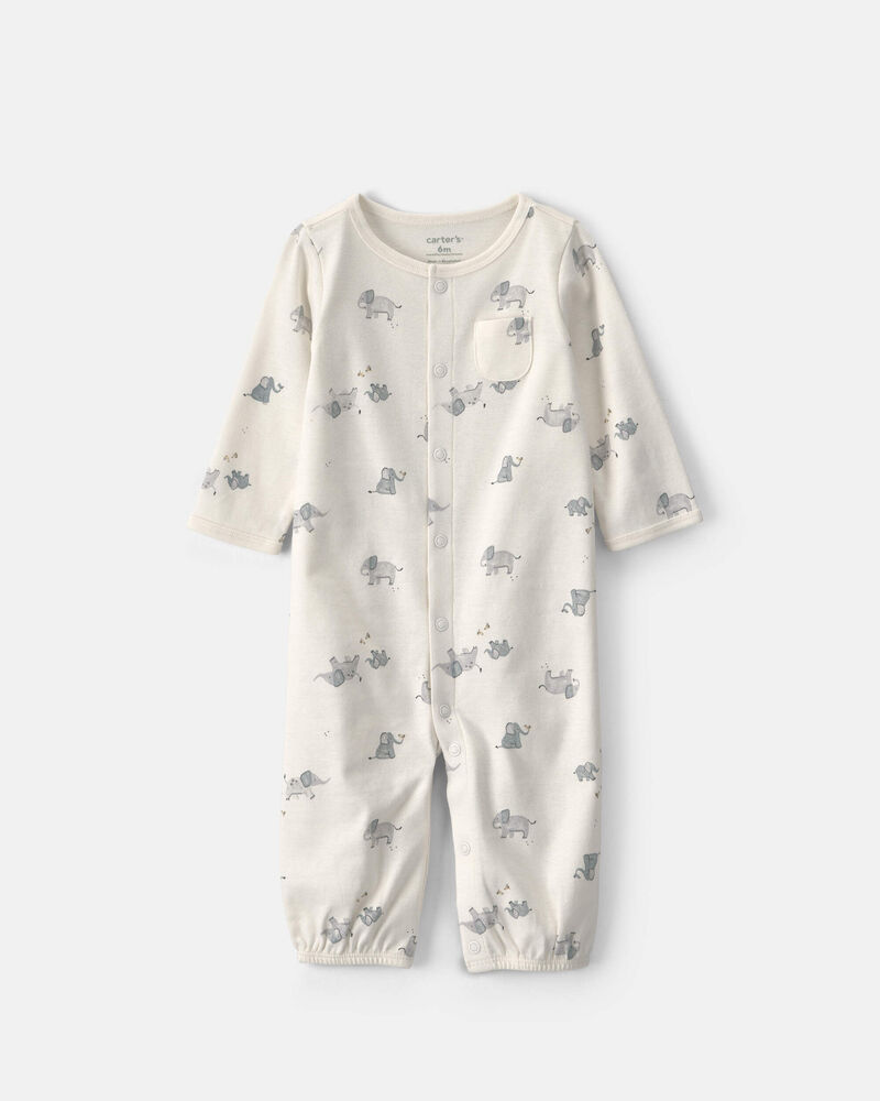 Baby Elephant 100% Cotton Converter Gown - Ivory, image 2 of 4 slides