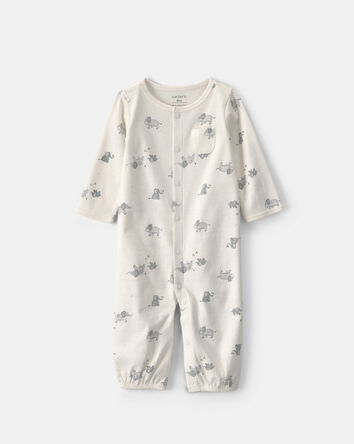 Baby Elephant 100% Cotton Converter Gown - Ivory, 