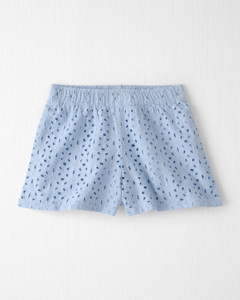 Toddler Girl 2-Piece Organic Cotton Top & Short Set in Blue Eyelet, image 2 of 5 slides