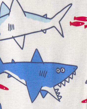 Toddler Boy Shark 100% Cotton Snug Fit 1-Piece Pajama - Ivory, 