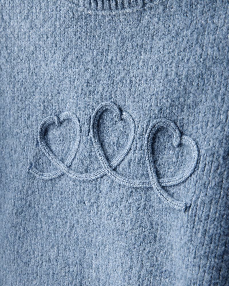 Toddler Girl Embroidered Heart Long-Sleeve Sweater - Blue, image 2 of 3 slides