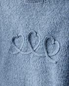 Toddler Girl Embroidered Heart Long-Sleeve Sweater - Blue, image 2 of 3 slides