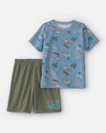 Boys 2-Piece Skateboard Short-Sleeve Loose Fit 2-Piece Pajama Set - Blue/Green, 