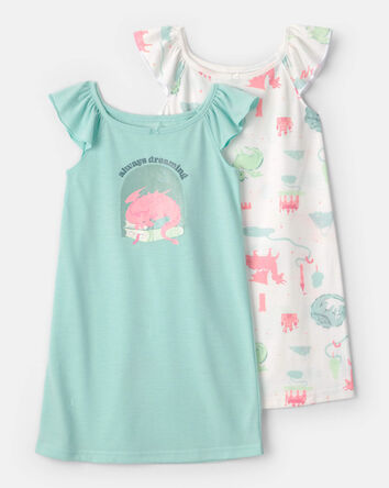 Girls 2-Pack Fairy Tale Dragon Loose Fit Night Gown - Blue/Ivory, 