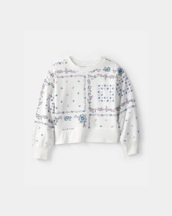 Girls 2-Piece French Terry Pullover & Chambray Skirt Set - White/Blue, 