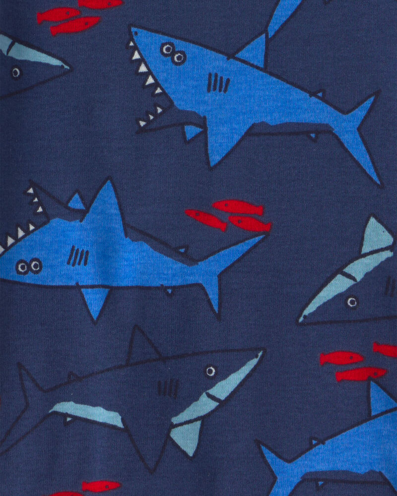 Toddler Boy Shark 100% Cotton Short-Sleeve Snug Fit 4-Piece Pajama Set - Blue, image 3 of 5 slides