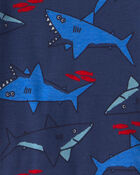 Toddler Boy Shark 100% Cotton Short-Sleeve Snug Fit 4-Piece Pajama Set - Blue, image 3 of 5 slides