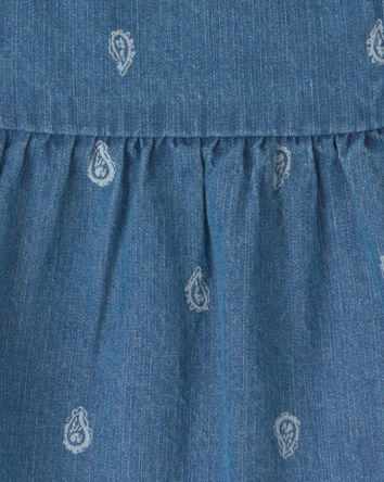 Girls Paisley Denim Top - Medium Wash, 