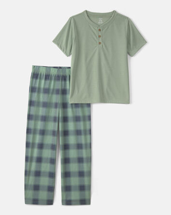 Boys Plaid Loose Fit 2-Piece Pajama Set - Green, 