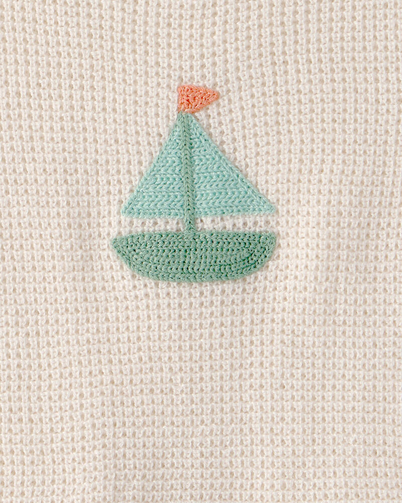 Baby 2-Piece Sailboat Crochet Top & Short Set - Cream, image 4 of 5 slides