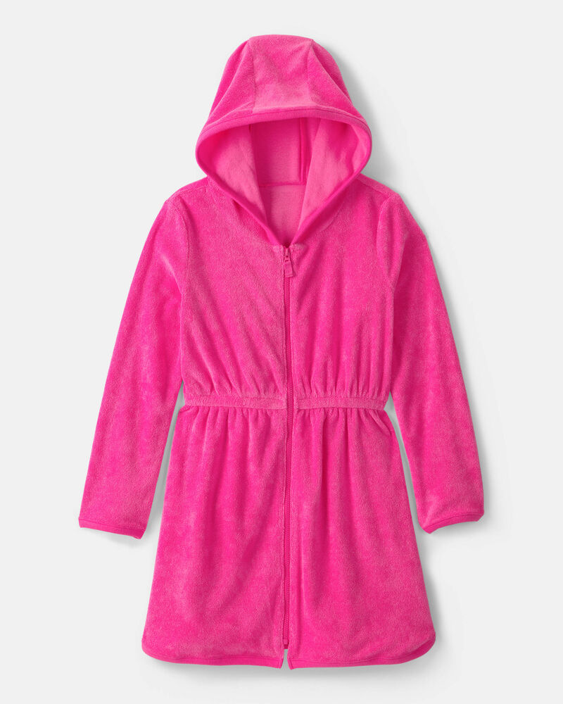 Girls Terry Long-Sleeve Cover Up - Pink, image 1 of 3 slides