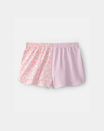 Girls Floral Stripe Short-Sleeve Loose Fit 2-Piece Pajama Set - Pink, 