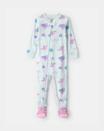 Toddler Girl Fairytale Dragon 100% Cotton Snug Fit 1-Piece Pajama - Blue, 