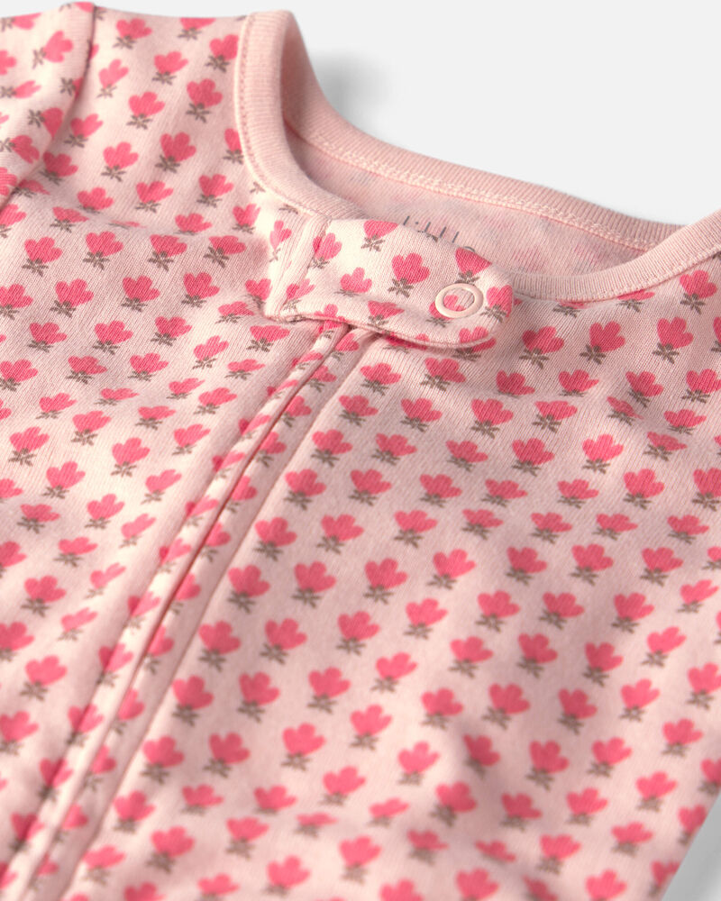 Baby Girl Organic Cotton 1-Piece Pajama in Pink Floral, image 2 of 5 slides