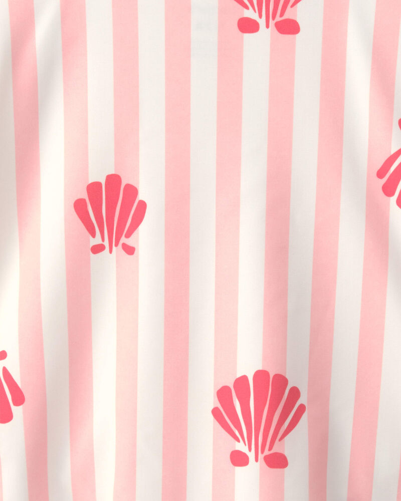 Girls 1-Piece Shell Striped Swimsuit - Pink, image 3 of 4 slides