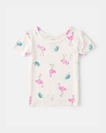 Toddler Girl Flamingo PurelySoft Short-Sleeve Snug Fit 2-Piece Pajama Set - Ivory, 