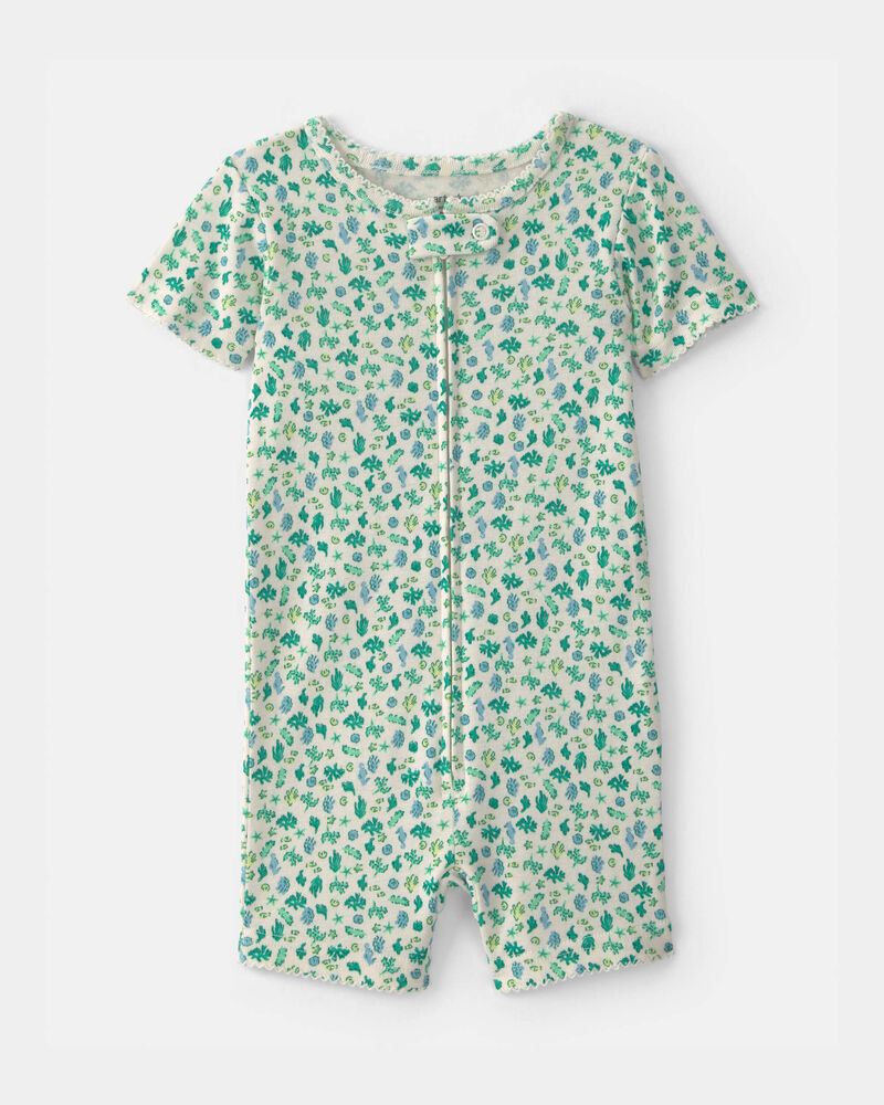 Baby Girl Floral 100% Cotton 1-Piece Romper Pajama - Green, image 1 of 3 slides