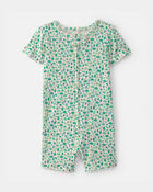 Baby Girl Floral 100% Cotton 1-Piece Romper Pajama - Green, image 1 of 3 slides