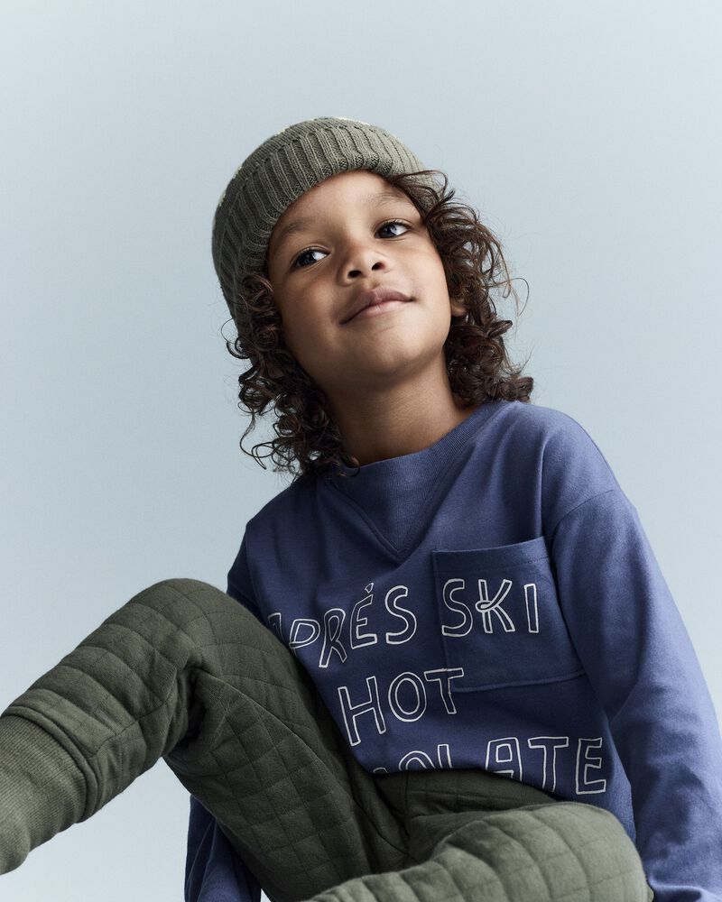Toddler Hot Cocoa Club' Long-Sleeve Pocket Relaxed Graphic Tee - Dark Blue, image 4 of 6 slides
