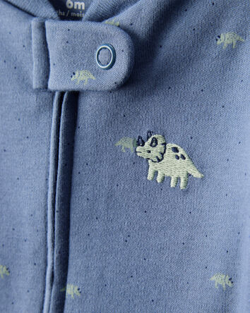 Baby Boy Dino Print 100% Cotton Long-Sleeve Sleep & Play Pajamas - Blue, 