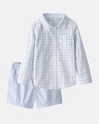 Toddler Boy 2-Piece Button-Down Shirt & Short Set - Blue, image 1 of 6 slides