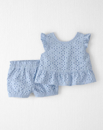 Baby Girl 2-Piece Organic Cotton Eyelet Top & Short Set, 