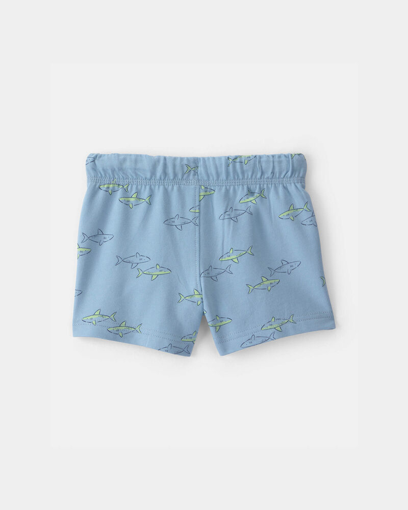 Baby Boy Shark French Terry Shorts - Blue, image 2 of 4 slides