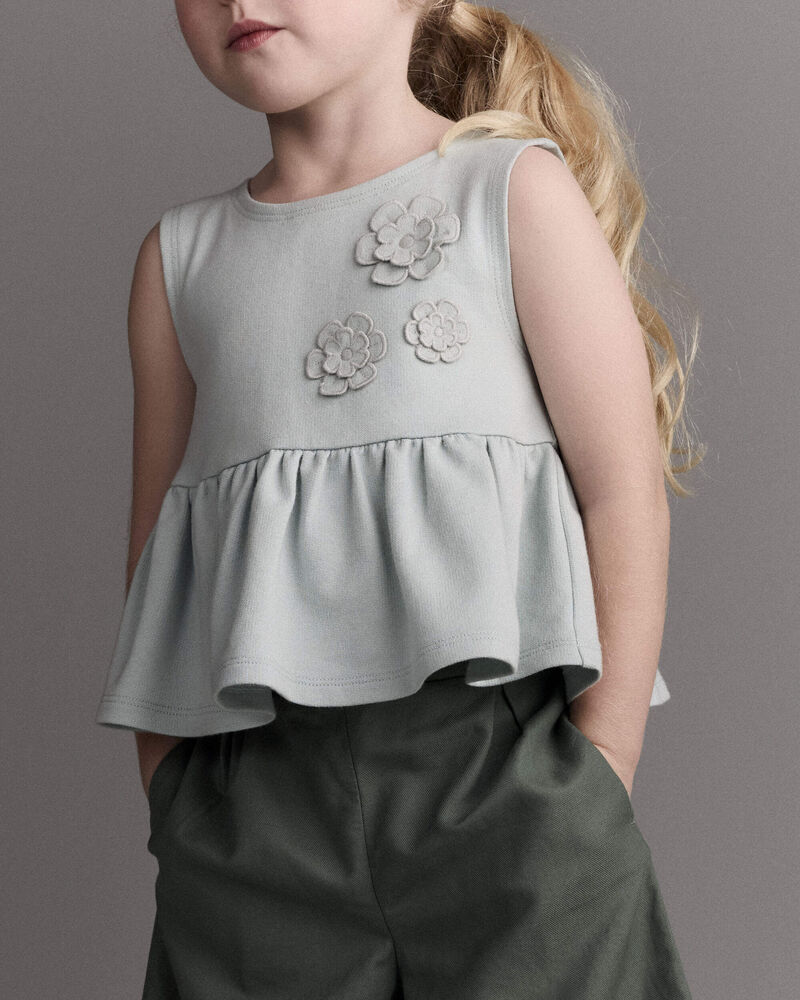 Toddler Girl Peplum Top in Floral Print - Light Blue, image 1 of 6 slides