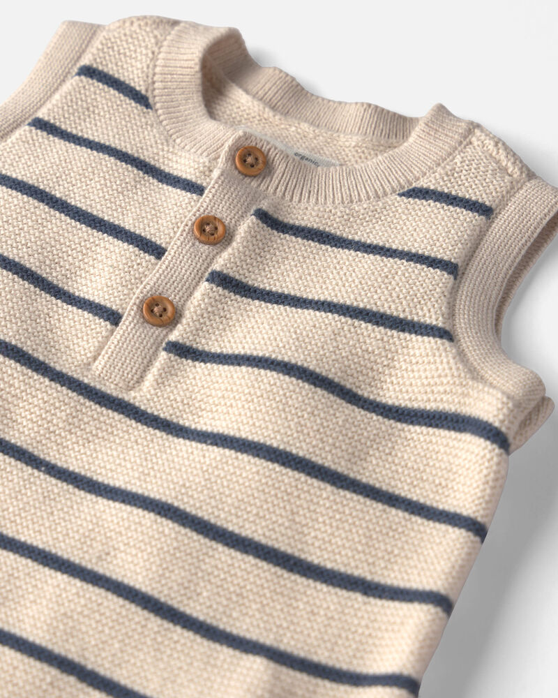 Baby Organic Cotton Knit Romper in Stripes, image 4 of 6 slides