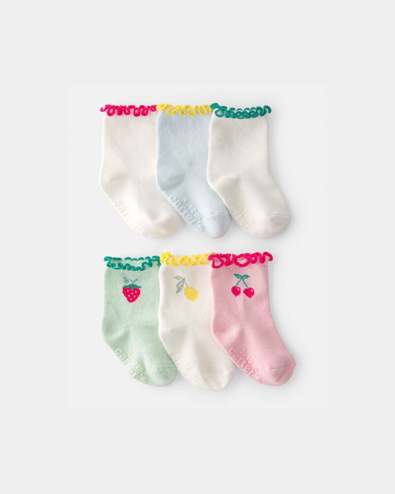 Baby Girl 6-Pack Fruit Crew Socks, image 1 of 2 slides