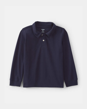 Boys Uniform Piqu&eacute; Long-Sleeve Polo Shirt - Navy, 
