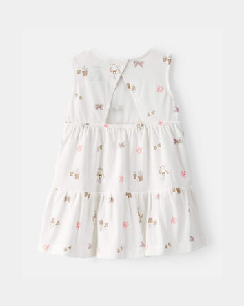 Baby Girl Gardening Print Sleeveless Dress - White, 
