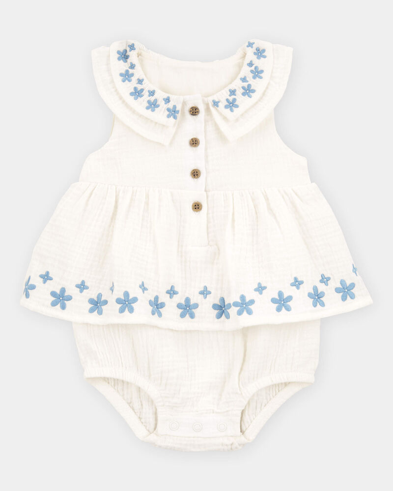 Baby Girl Floral Bodysuit Dress - White, image 1 of 3 slides