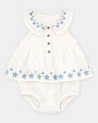 Baby Girl Floral Bodysuit Dress - White, image 1 of 3 slides