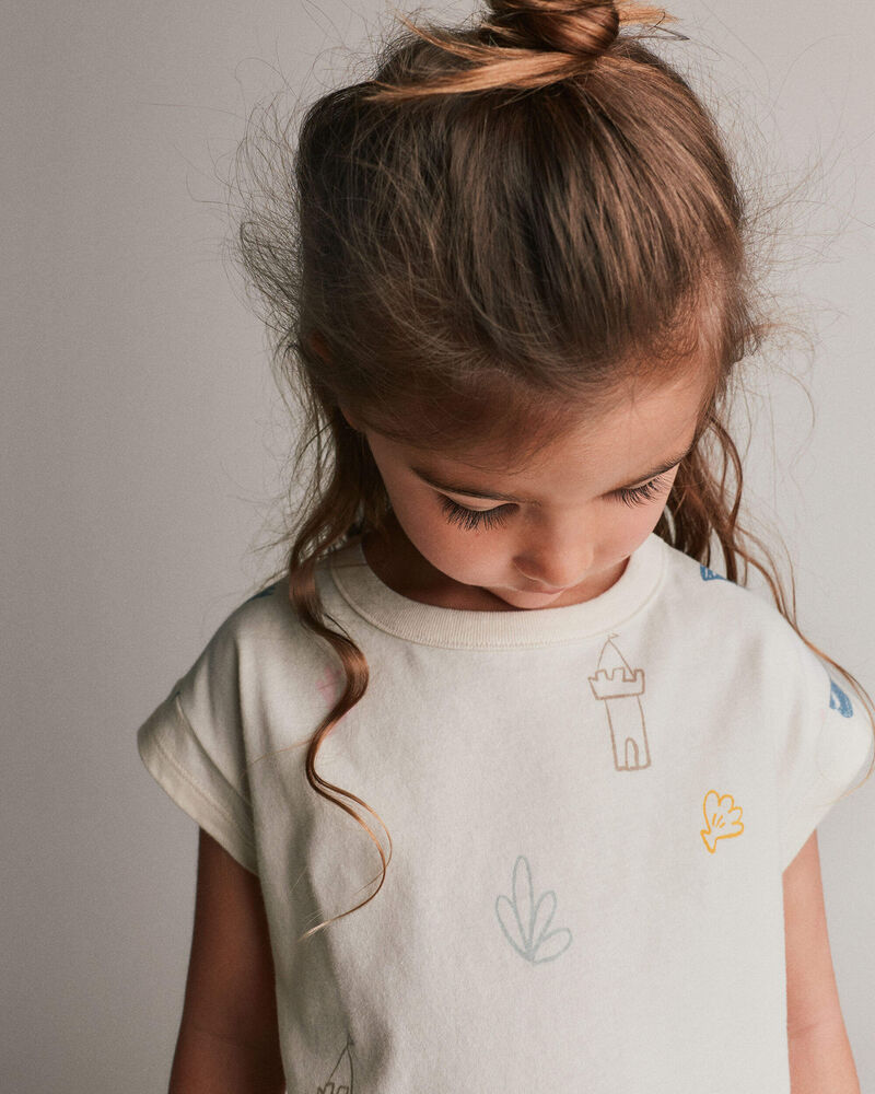 Toddler Girl Boxy Tee in Sandcastle Print - Cream, image 1 of 6 slides
