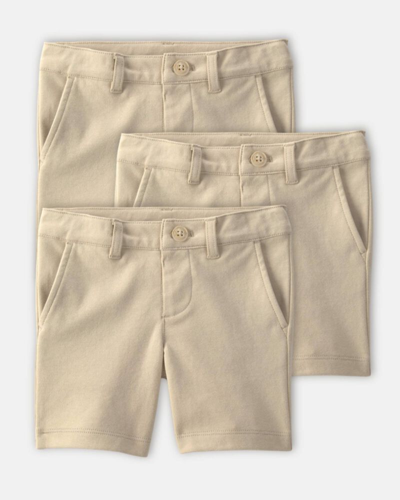 Toddler Girl 3-Pack Uniform Ponte Knit Shorts - Khaki, image 1 of 4 slides