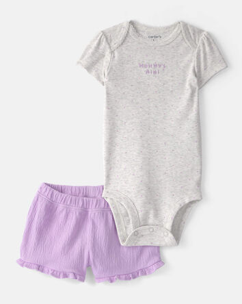 Baby Girl 3-Piece 'Mommy's Mini' Outfit Set - Purple/Grey, 