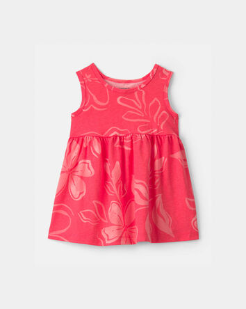 Baby Girl Tropical Floral Sleeveless Dress - Coral, 