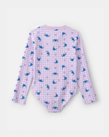 Girls Disney&copy; Lilo & Stitch Gingham 1-Piece Rashguard Swimsuit - Purple/Blue, 