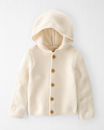 Toddler Organic Cotton Signature Stitch Cardigan in Cream, 