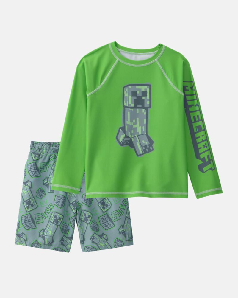 Boys 2-Piece Minecraft&reg; Rashguard & Swim Trunk Set - Green, image 1 of 7 slides