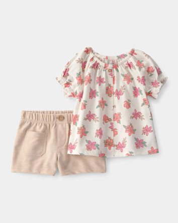 Baby Girl 2-Piece Floral Top & Short Set - Cream/Tan, 