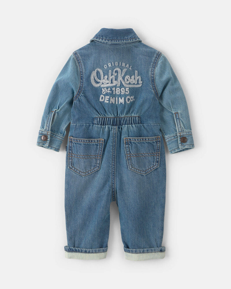 Baby OshKosh Logo Long-Sleeve Denim Jumpsuit - Medium Wash, image 1 of 5 slides