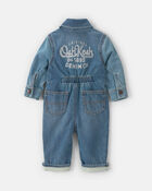 Baby OshKosh Logo Long-Sleeve Denim Jumpsuit - Medium Wash, image 1 of 5 slides