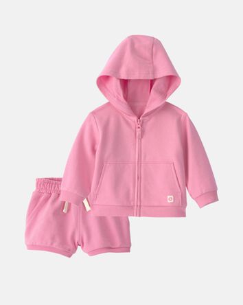 Baby Girl 2-Piece French Terry Hoodie & Short Set - Pink, 