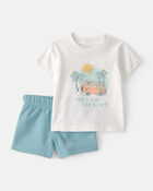 Baby Boy 3-Piece Beach Trip Striped Outfit Set - Blue/White, image 10 of 12 slides