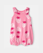 Baby Girl Strawberry Sleeveless Romper - Pink, image 1 of 3 slides
